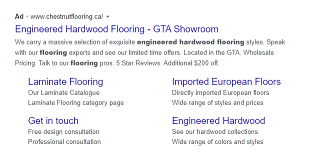 Example of a Google Ad for a flooring company.