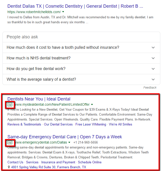The three bottom positions for a website in the SERP.